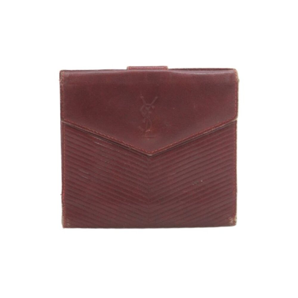 YSL Womens Vintage Embossed Flapped Wallet Red